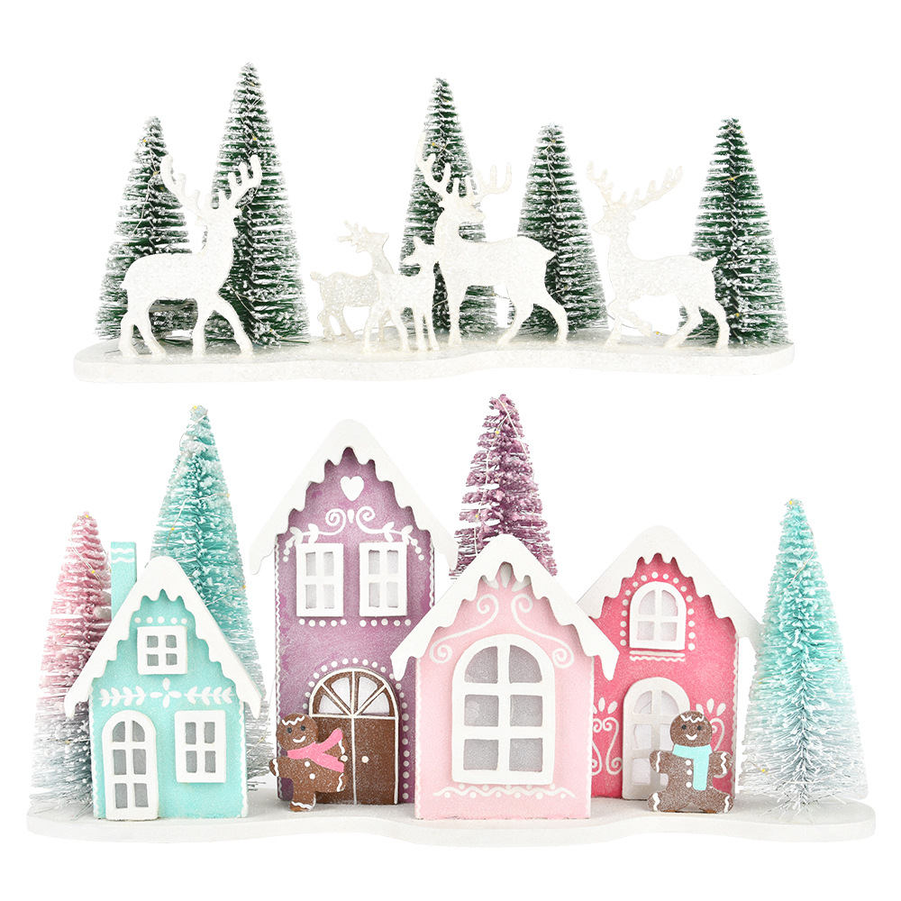 Decoraciones navideñas de madera decoración de la casa navideña de alces escena de diseño ventanas de color atmósfera creativa decoración regalos