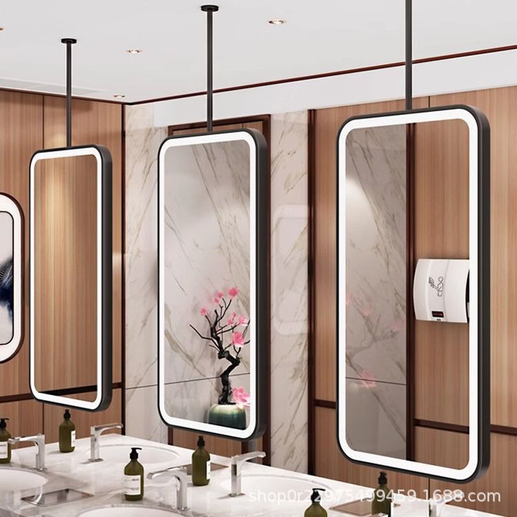 Rectangular Hanging Mirror with Rod for Hotel Bathroom Glass, Guesthouse Bathroom Mirror, Makeup Smart Mirror, Iron