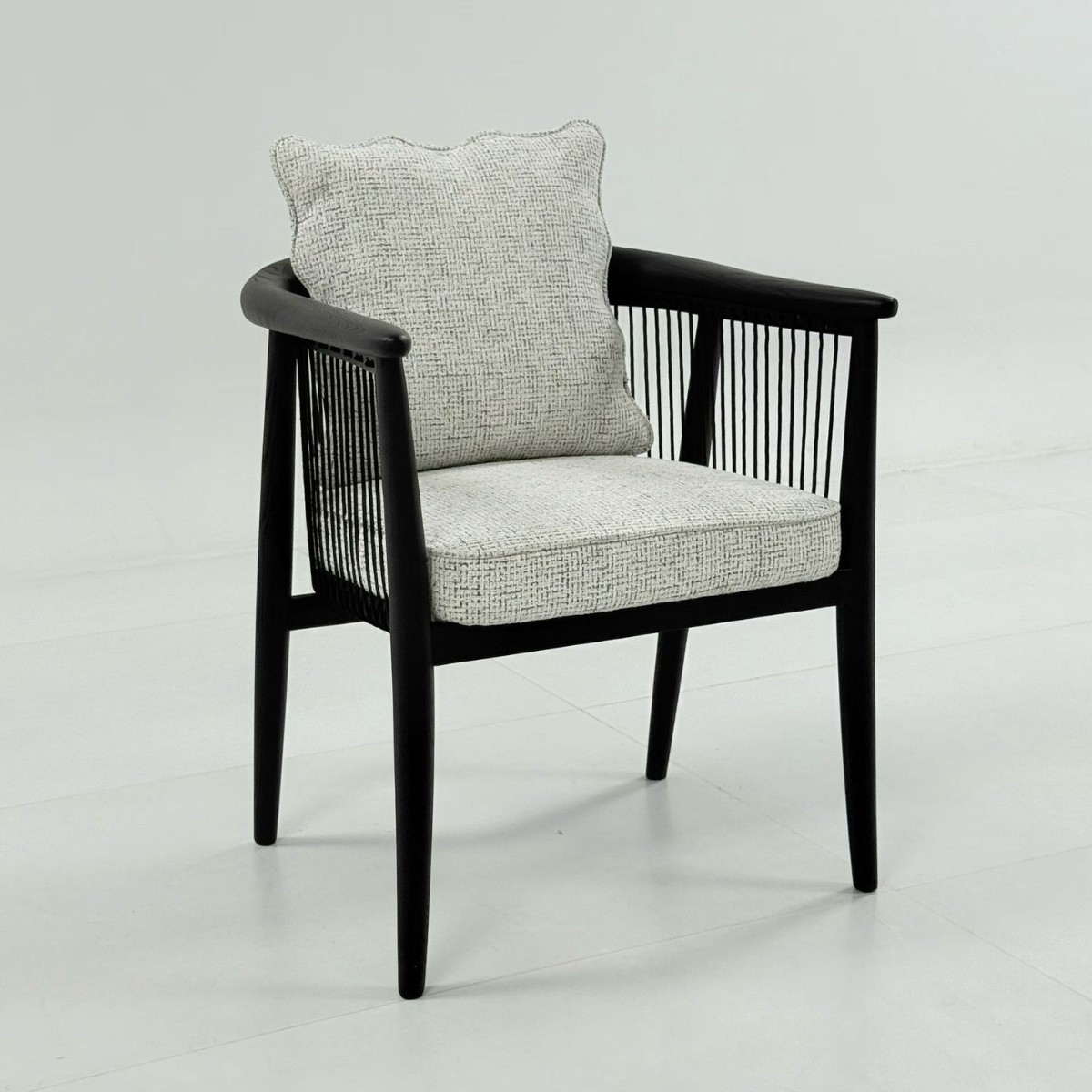 Home Backrest Chair Solid Wood Chair Mid-Century Style Dining Chair Light Luxury Tea Table Chair Retro High-End Braided Rope Armchair