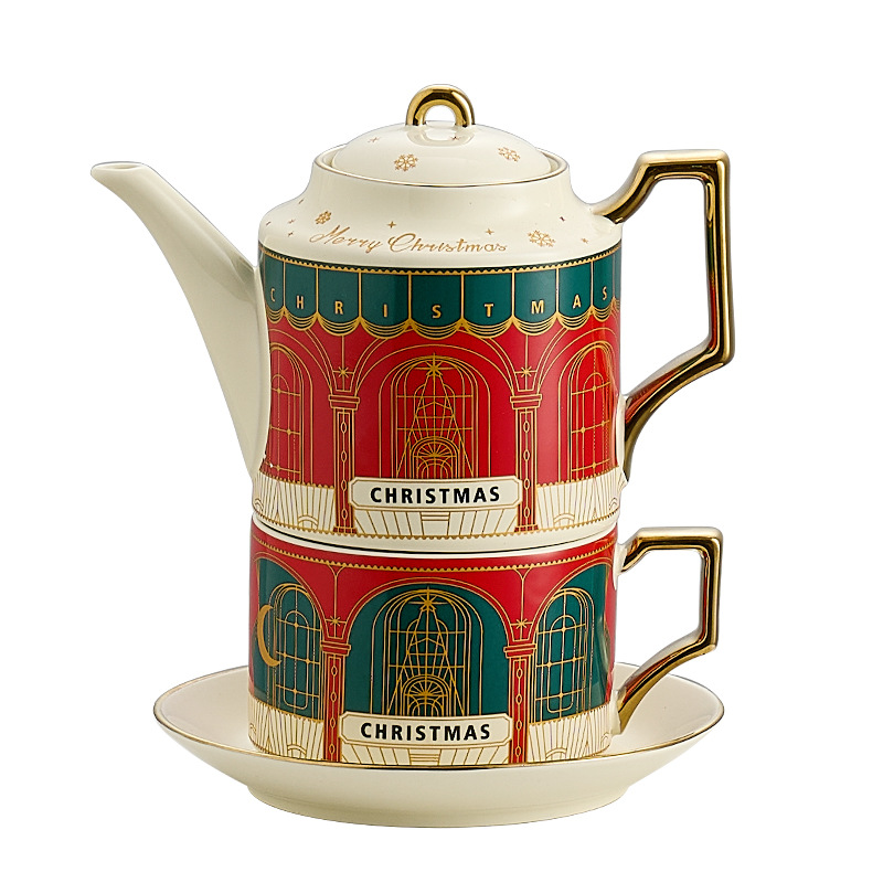 Ins set de té de cerámica Navidad acompañante caja de regalo tetera británica Amazon oro platos tazas de café