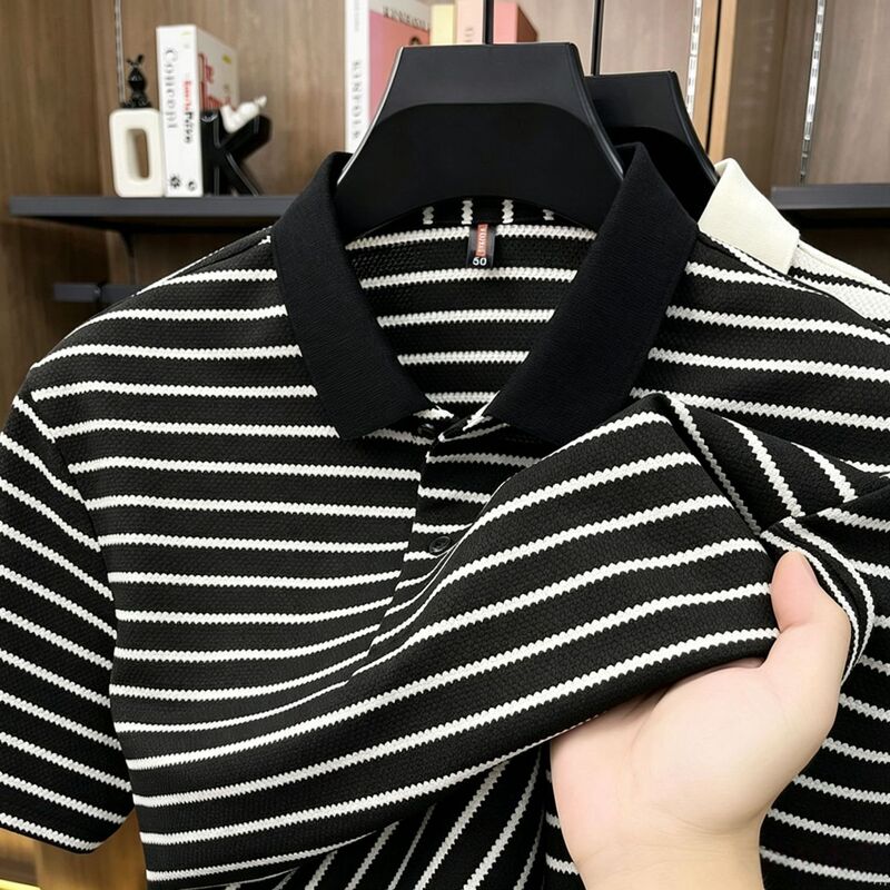 Men's New Style Polo Shirt with Striped Short Sleeves, Fashionable Summer Versatile Trendy Simple Comfortable Casual Polo Shirt Men's New Style Polo Shirt with Striped Short Sleeves, Fashionable Summer Versatile Trendy Simple Comfortable Casual Polo Shirt