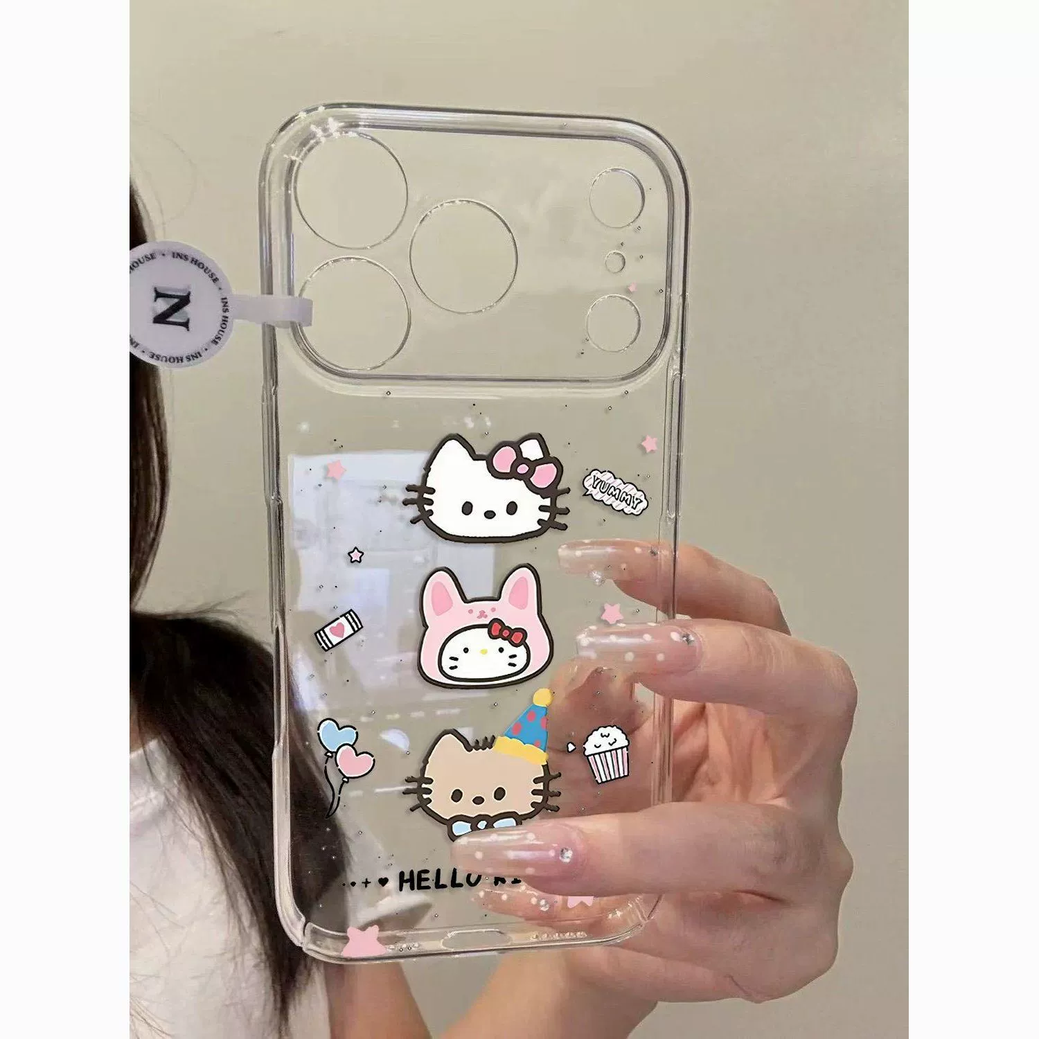Вливание чернил Hello Kitty подходит для Apple 17 16promax с тонким отверстием мягкий корпус 13 14 15 мультяшный стиль 16pro
