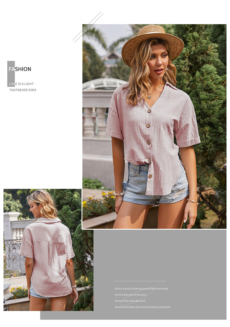 Short-Sleeved V-Neck Single-Breasted Cardigan T-Shirt NSDMB104539