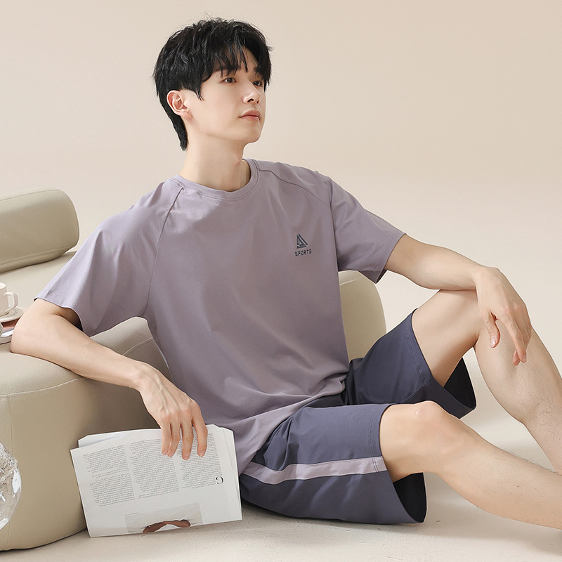 2026년 여름 남성용 잠옷, 순면 얇은 반팔 반바지, 청년용 큰 사이즈 홈웨어, 외출복으로도 활용 가능한 남성 세트