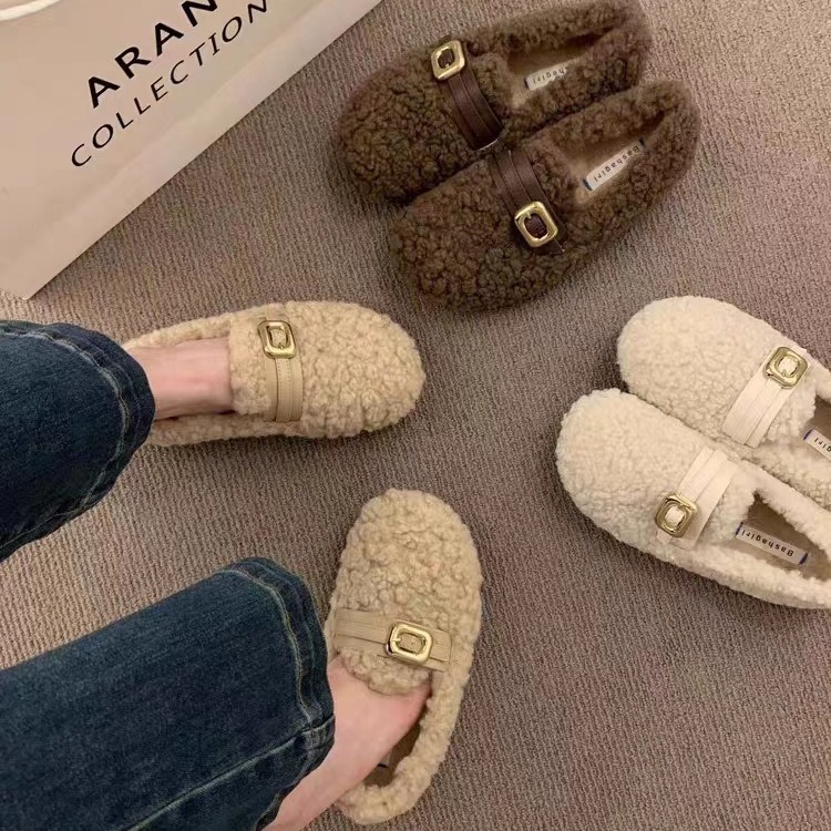 Korean style gentle slip-on furry shoes for women's outer wear 2023…