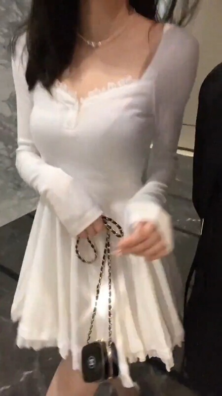 减龄灰色连衣裙女秋季新款长袖修身收腰气质纯欲辣妹百褶A字短裙|undefined