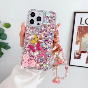 Suitable for Samsung S25Ultra Mobile Phone Case Glass Rhinestone Small Butterfly S24Ultra Stereo Flower Protective Cover 24