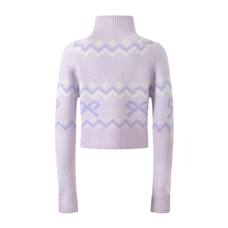 2025 Autumn and Winter New Design Color-Blocking Jacquard 3D Bear Youthful Short Zipper Knit Cardigan Top 2025 Autumn and Winter New Design Color-Blocking Jacquard 3D Bear Youthful Short Zipper Knit Cardigan Top