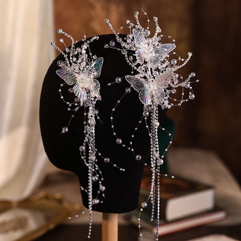 Super Fairy Korean Style Butterfly Hair Flower Tassel Bride Wedding Dress Photo Headwear Fairy Beauty Style Wedding