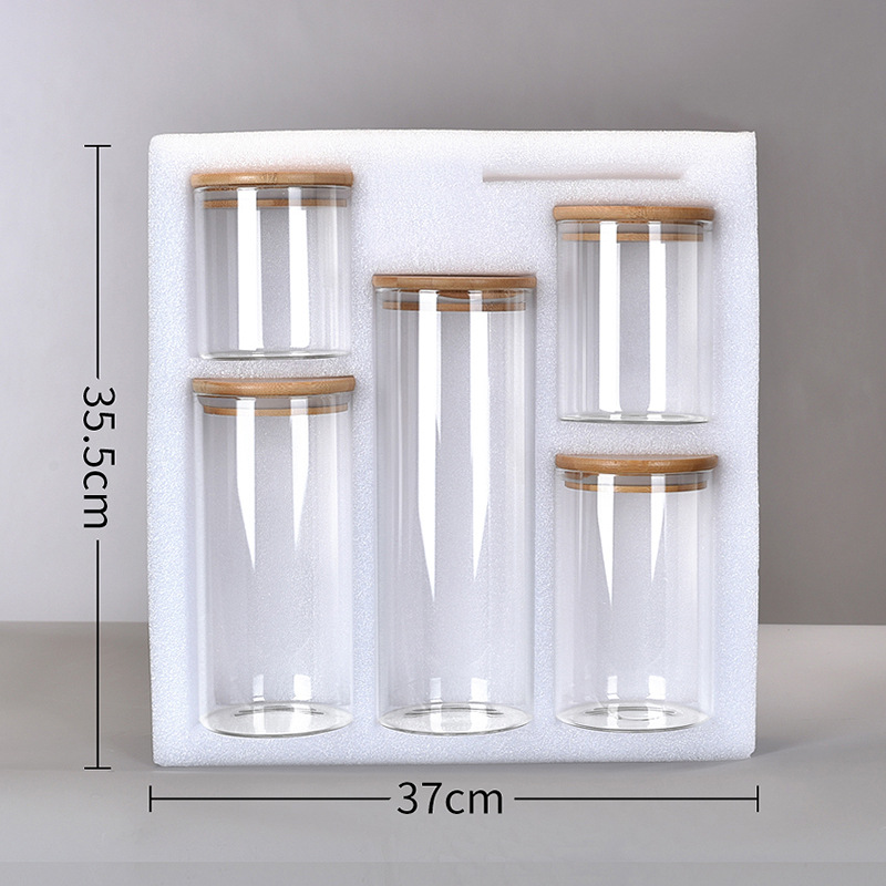 Thick High Borosilicate Glass Storage Jar with Round Bamboo Lid, Glass Storage Container, Customizable Logo, Sealed Jar