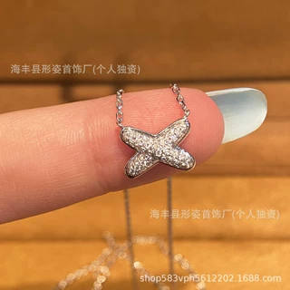 尚家满钻交叉项链高版镀18k金高级感网红款交叉吊坠微笑锁骨链ins