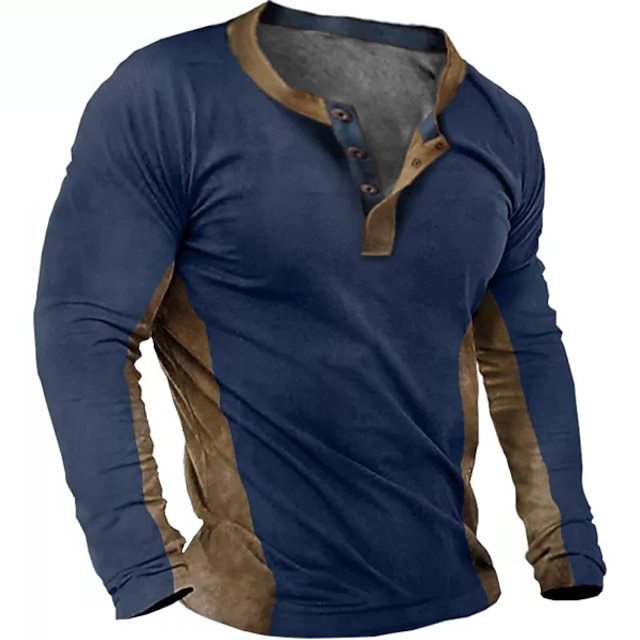 Felpa da uomo con stampa digitale 3D, manica lunga, tre bottoni, modello Henley_voghion.com