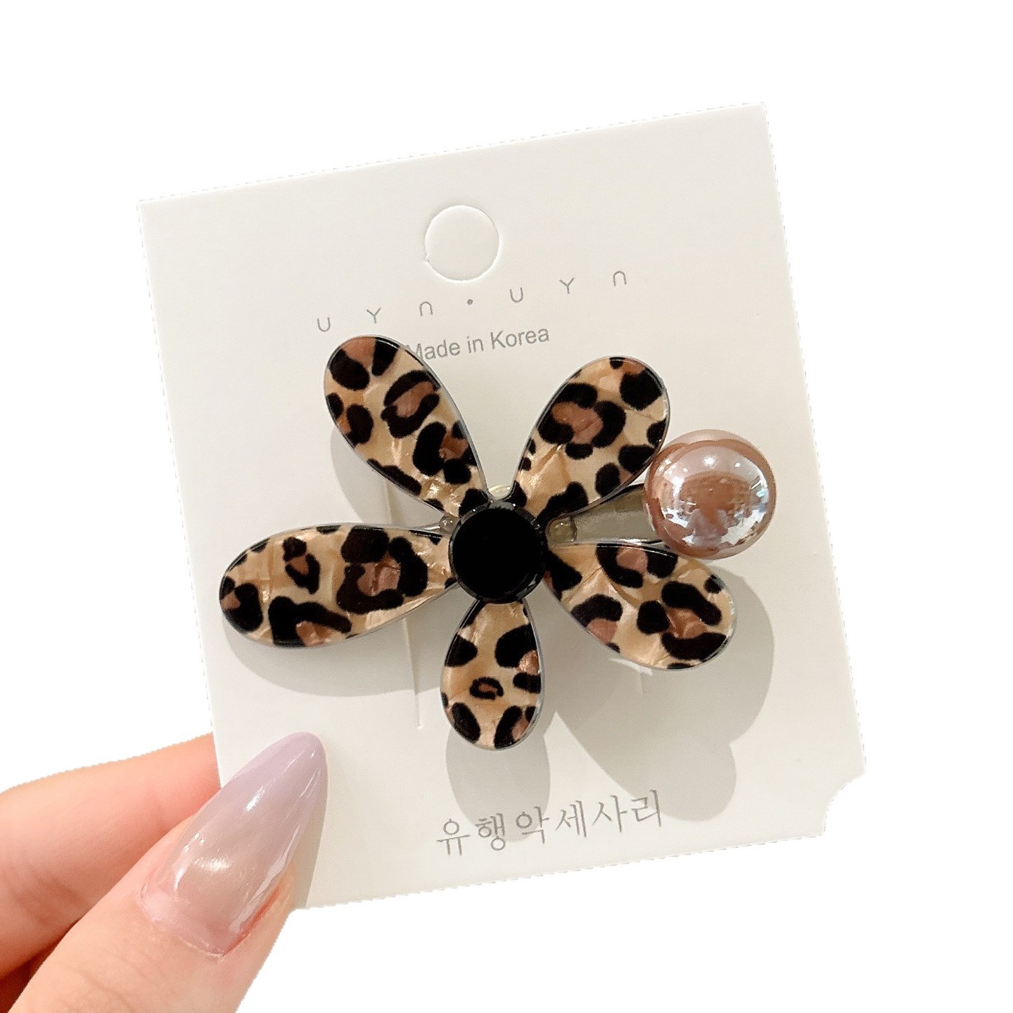 Clip de cabello de flor de leopardo para mujeres clip de cabello de alto nivel frente clip de frangeo 2025 nuevo clip lateral clip de cabello toque