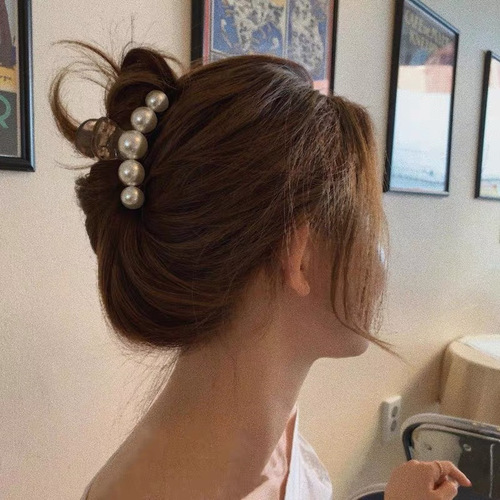 Korean cross pearl hair clip on the back of the head, elegant temperament, large hair shark hair clip, headwear for women