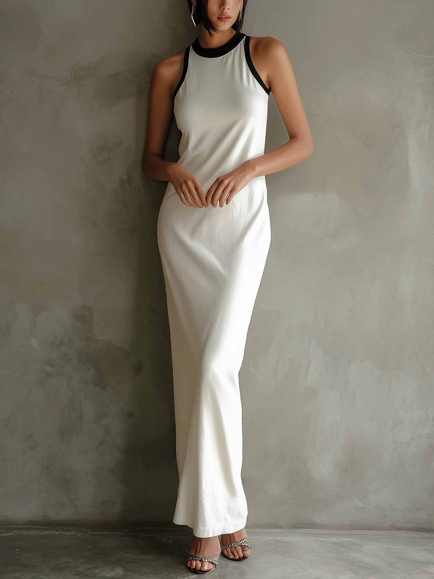 Elegantes Ärmelloses Strickkleid Mit Farbblock-design_voghion.com