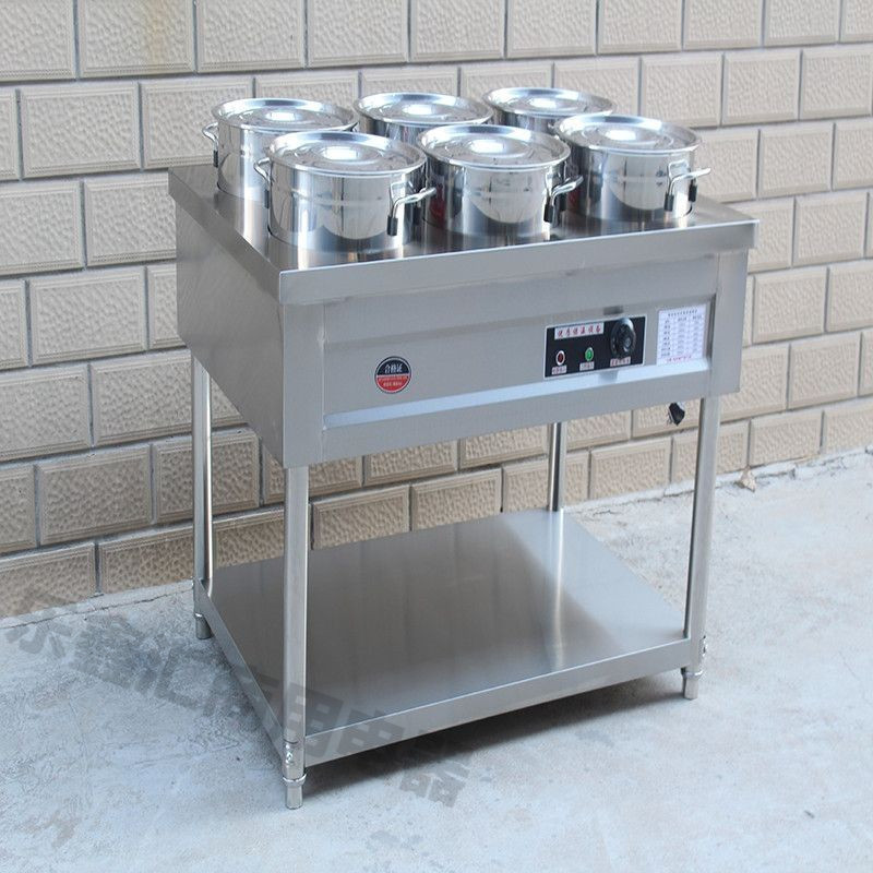 acero inoxidable aislamiento térmico carro de gachas de calentamiento eléctrico móvil comercial calentador de sopa caliente mesa de gachas de aislamiento térmico