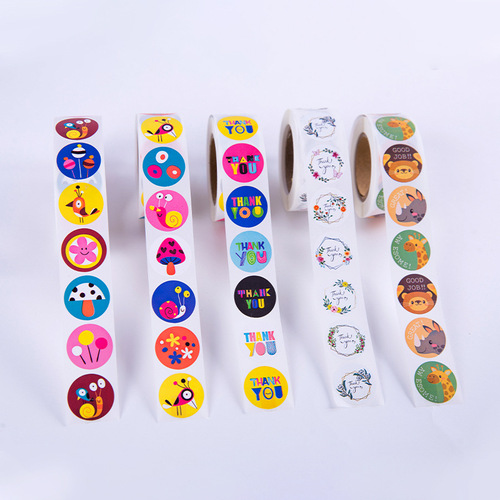 Wholesale children's teacher reward stickers in rolls Thank You cartoon stickers flowers and animals in rolls