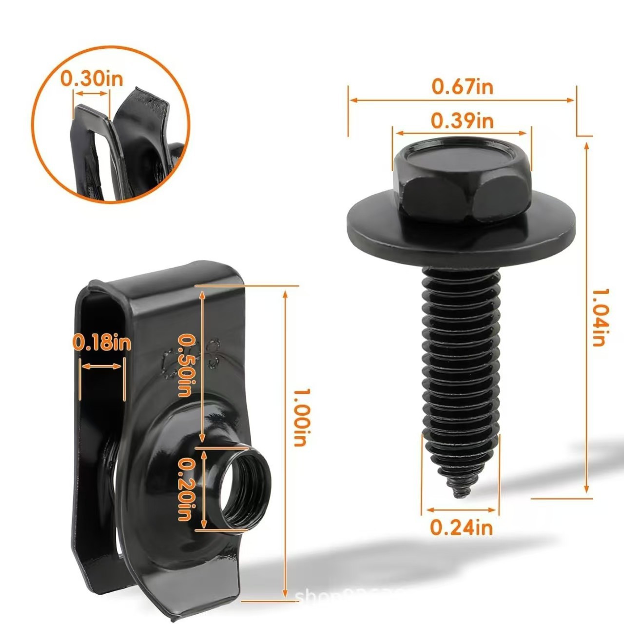 Automotive Fasteners, M6 Bolts and M6 U-Shaped Nut Clips, 6m Pointed Screw, M6 Screw Iron Plate Fasteners