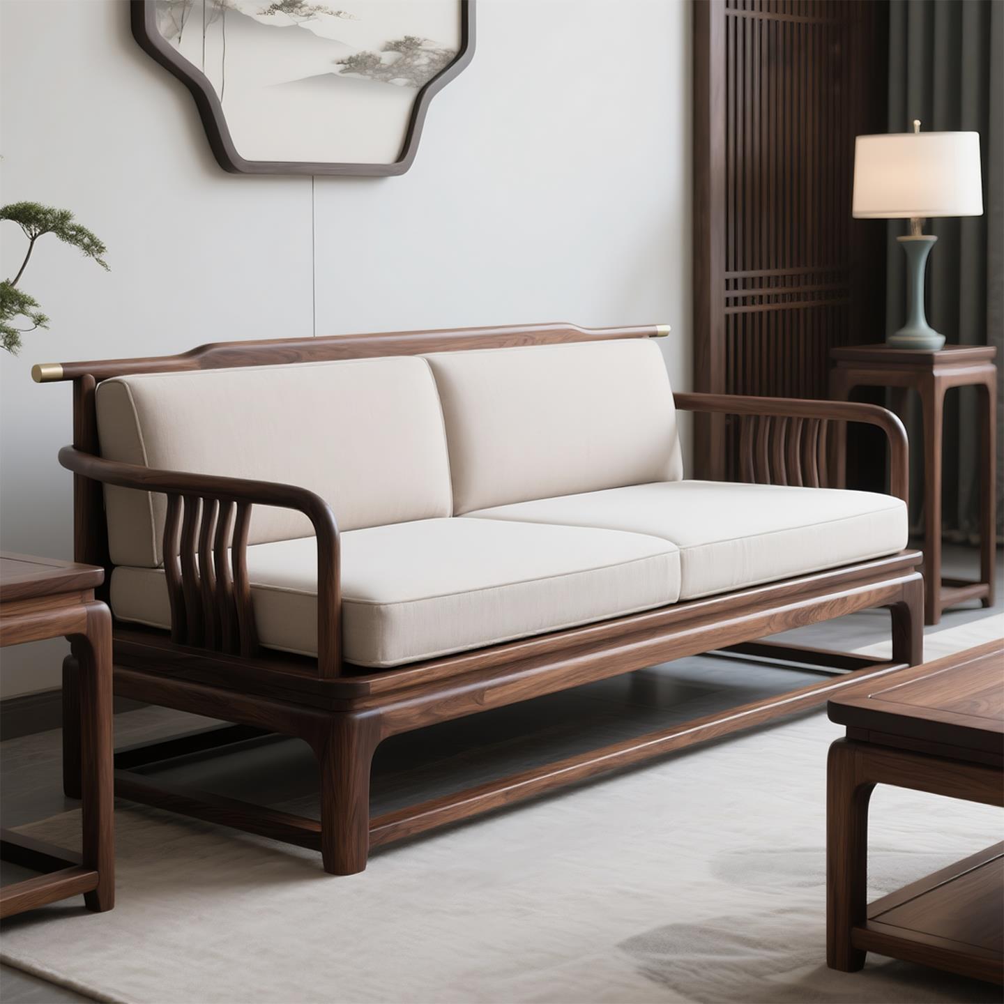 New Chinese Style North American Black Walnut Solid Wood Sofa Living Room Modern Minimalist Model Room Villa Hotel High-End Furniture