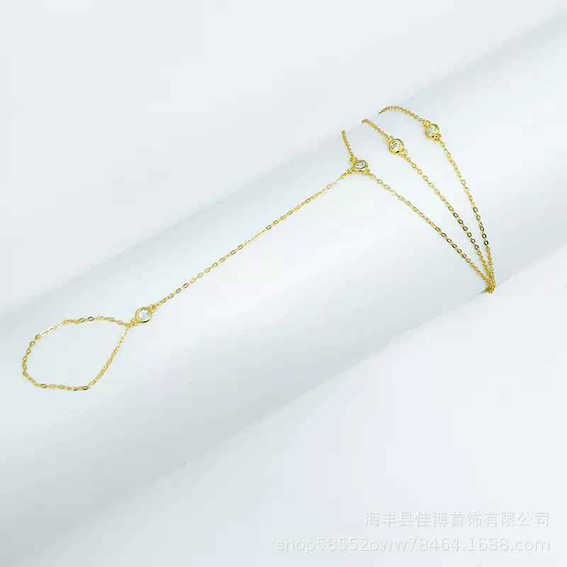 跨境速卖通s925纯银三层锆石手链指链时尚简约大方个性手指链批发