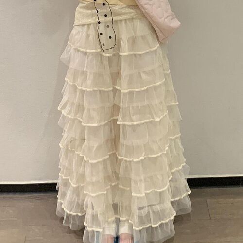 Summer Ballet Net Puffed Cake Dress for Women, Spring and Autumn New Sweet and Slimming Layered French Semi-Body Skirt