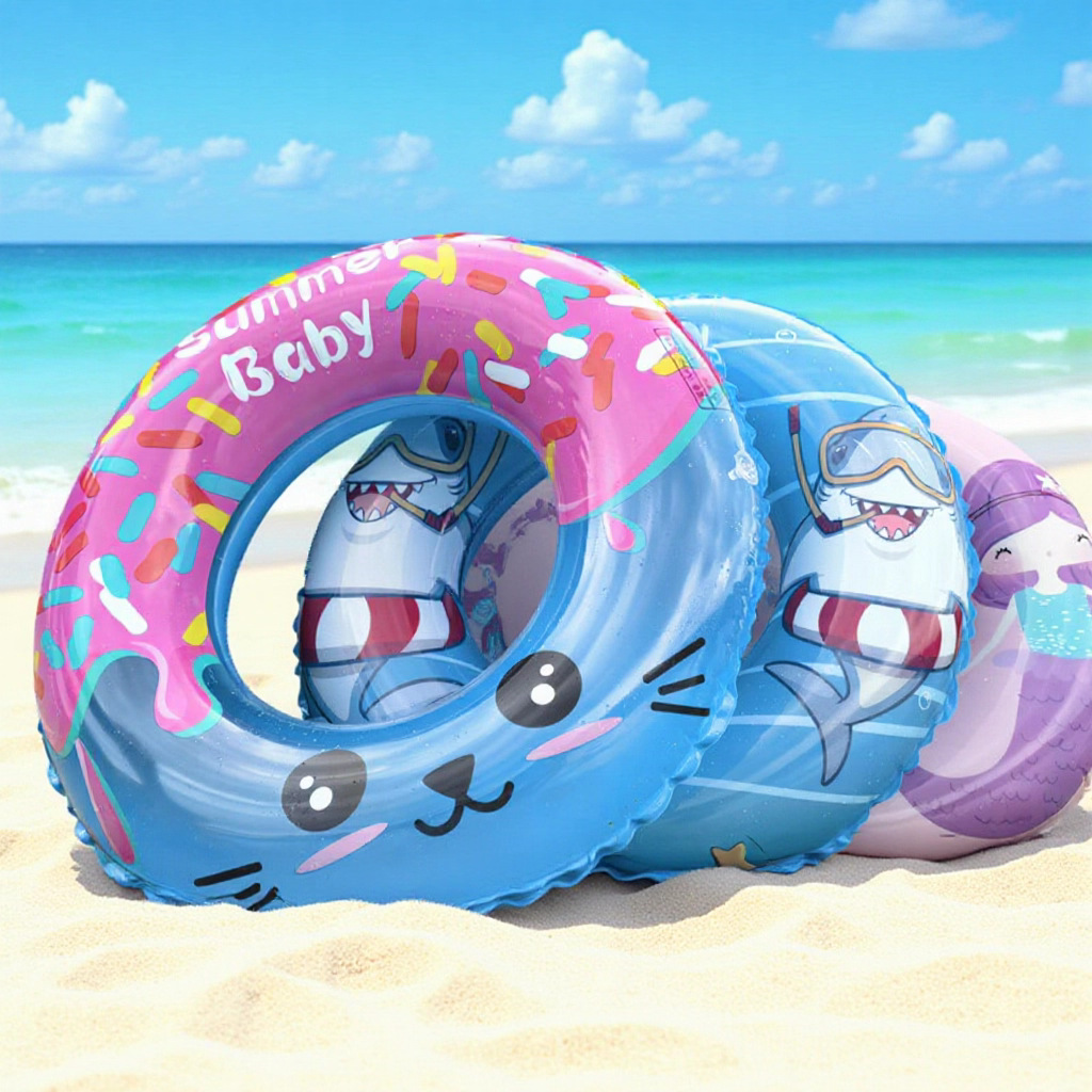 Anillo de natación inflable de los nuevos niños del verano gran anillo de las axilas de dibujos animados tiburón sirena donut principiante