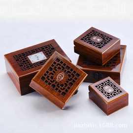 中式风复古带盖镂空式包装礼品盒木质项链戒指珠宝饰品首饰盒