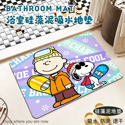 Cartoon Snoopy diatomite floor mat, bathroom absorbent, non-slip, quick-drying, dirt-resistant, wear-resistant, easy to maintain, door mat