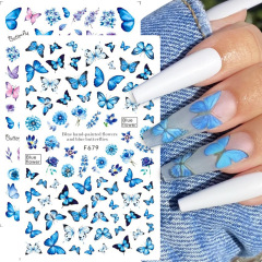 国境を越えたネイルシールfシリーズのレトロな蝶森系薔薇花卉カラーバックネイルシールnail