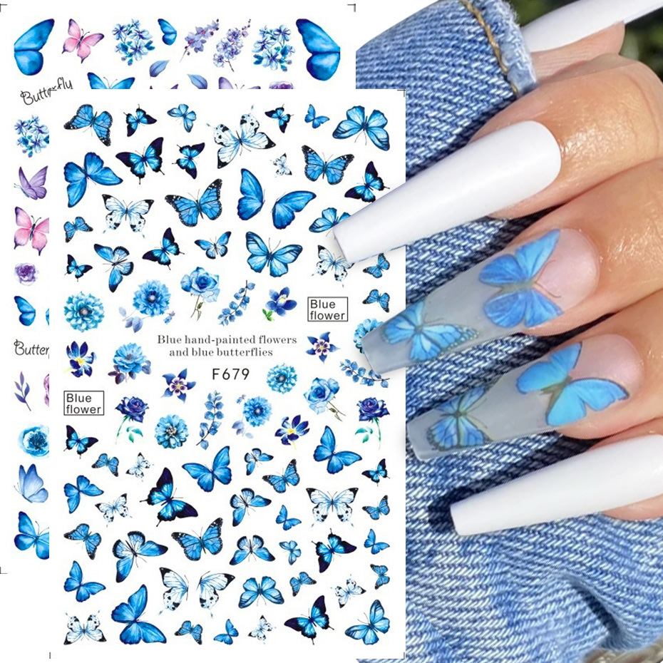 Cross-border source nail art stickers F series retro butterfly Mori rose flower color adhesive nail stickers nail