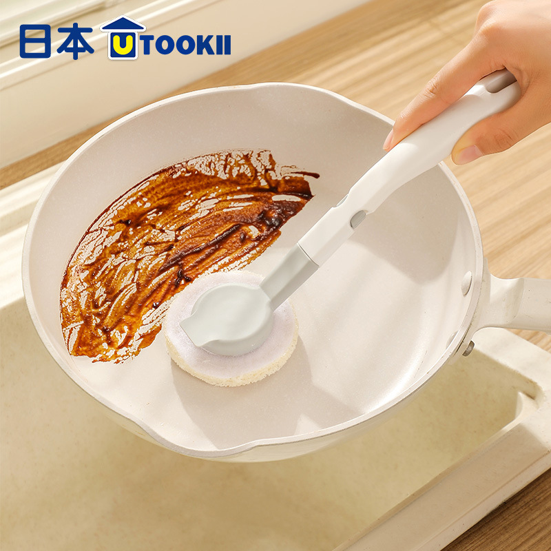 Japanese-Style Loofah Pot Brush Decontamination Long-Handled Cleaning Brush Kitchen Supplies Dishwashing Brush Removable Household Pot Washing Brush