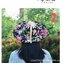 竹扇帽子太阳帽防晒帽遮阳帽印花可折叠扇帽竹帽扇子帽子两用折叠
