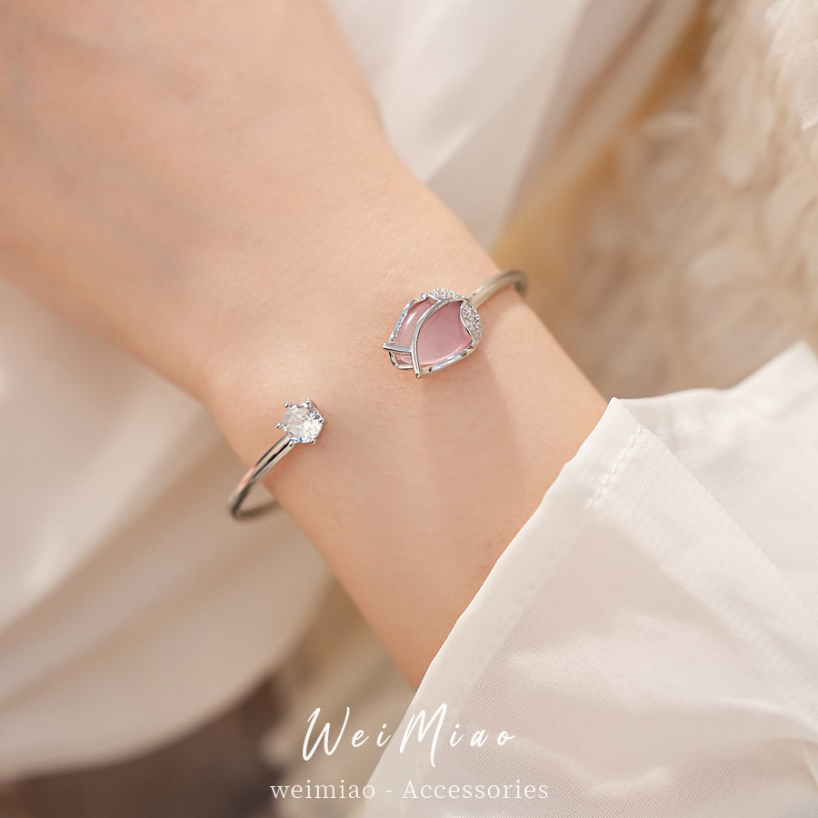 Zircon piedra de ojo de gato tulipana flor abertura pulsera temperamento minimalista pulsera de moda ligera joyas de nicho al por mayor