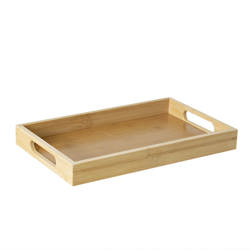 Bandeja rectangular de bambú con doble asa para tazas, té, barbacoa, snacks, pasteles gourmet, postres, ecológica.