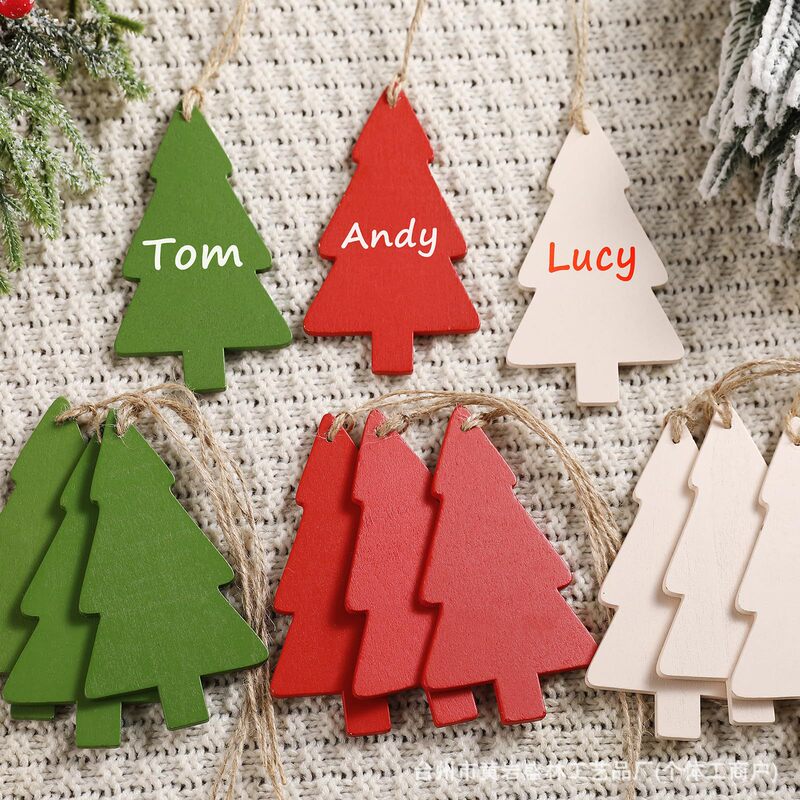 Christmas tree-shaped DIY engraved wooden pendant, holiday gift tag, Christmas tree decoration, multi-color natural wood tag