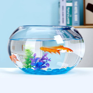 Office Desk Glass Fish Tank Goldfish Tank Aquarium Living Room Small Desktop Turtle Tank Transparent Round Home Landscape