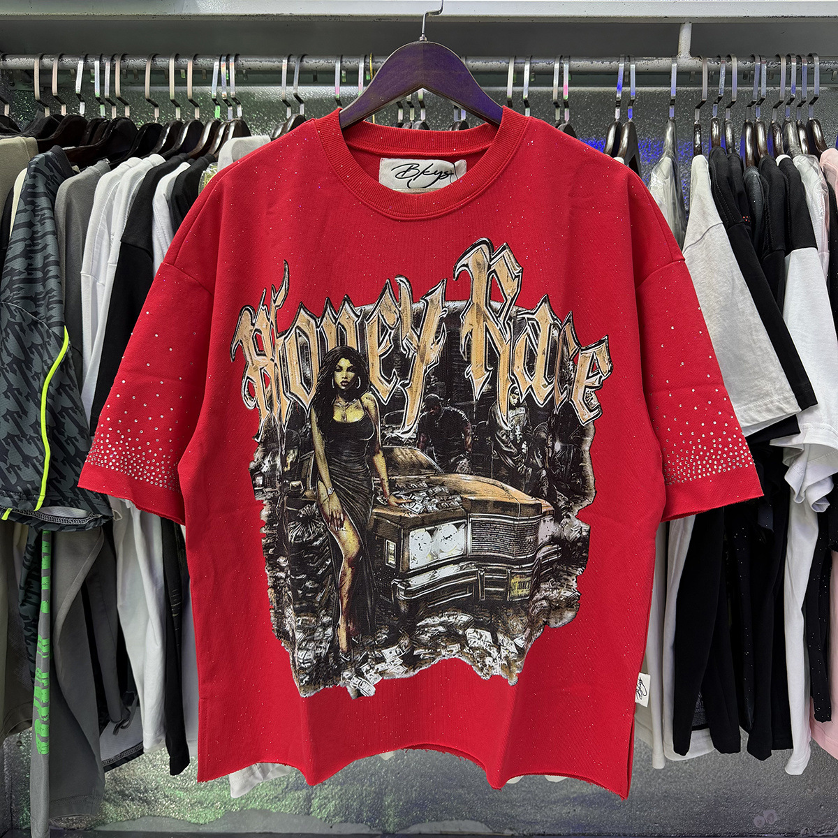 Transfronterizo nueva venta en caliente BKS camiseta de manga corta extraña esqueleto retro lavado de agua caliente perforación en caliente para hombres y mujeres de moda en stock lotes