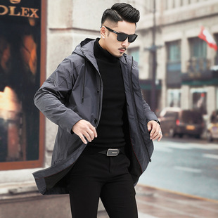 Men's Mid-length Hooded Mid-length Casual All-match Coat Spring and Autumn Fashion Coat