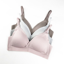 可拆卸三角杯V领桑蚕丝胸罩 无痕真丝吊带文胸 薄款大小显小罩杯
