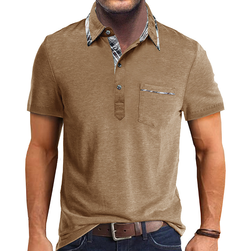2024 summer European and American men's short sleeve lapel T-shirt foreign trade men's POLO shirt cross-border top plaid Polos