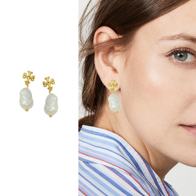 新款欧美外贸异形tb气质时尚徽标优雅耳坠耳饰工厂镀金女礼物