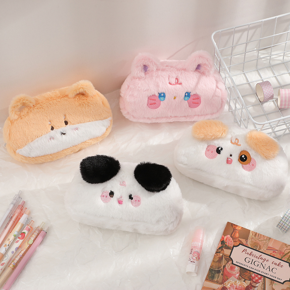 Winter cartoon plush cute pencil case for students