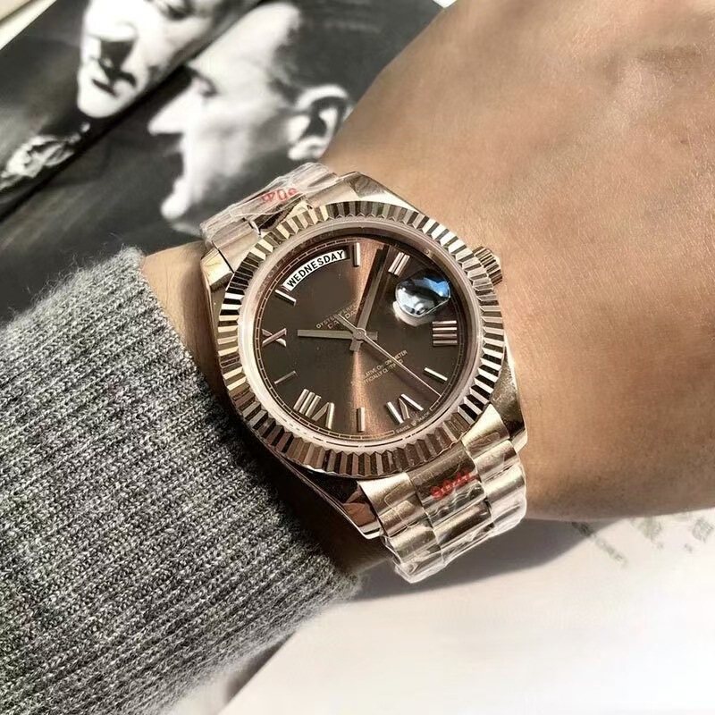High Quality Black Rock Sugar Log Watch Men's Watch Japan 8215 Automatic Mechanical Watch Rose Gold Steel Belt Double Calendar Table