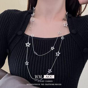 Hollow Star Double-Layer Stacked Necklace, Retro Elegant, Versatile Clavicle Chain, Niche Design Necklace Accessories