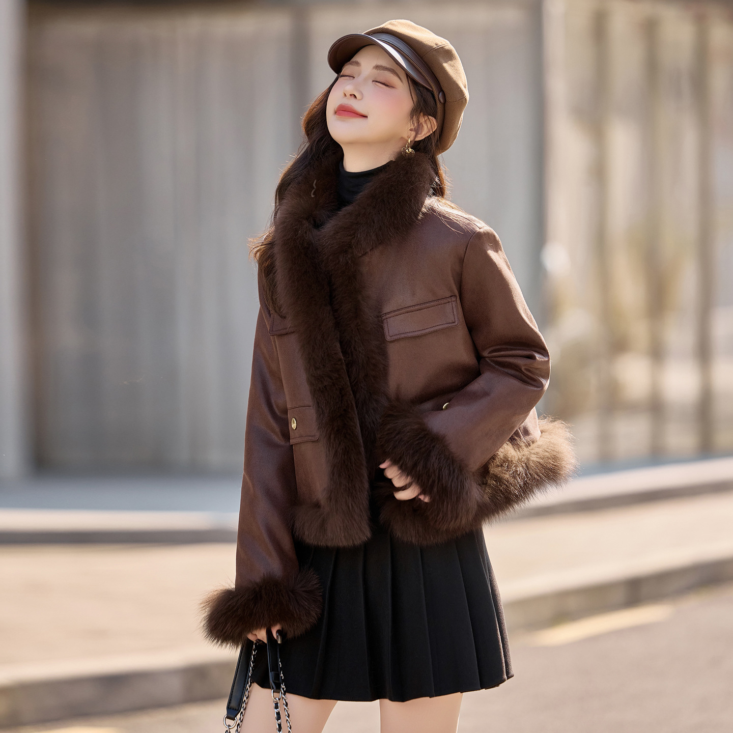 여성용 여우 모피 칼라 모피 파카, 짧은 90 오리 다운 안감 다운 재킷, 작은 사람들을 위한 우아한 새로운 겨울 스타일