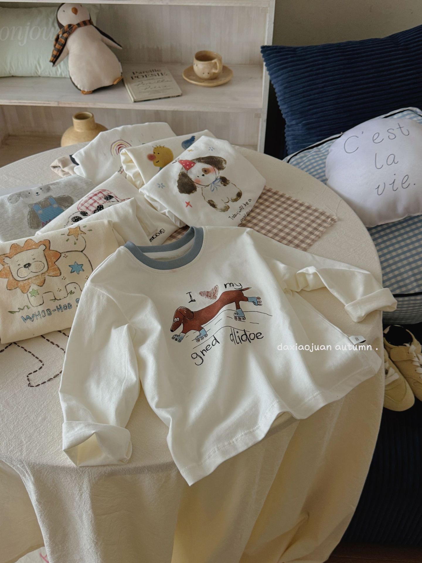 大小ロール子供プリント長袖Tシャツ2025春新作女の子かわいいプリントおしゃれルーズトップ
