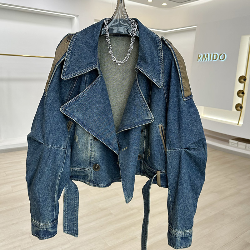 Vintage Distressed Patchwork Denim/Cotton Short Jacket for Women, Unique Design, Casual Loose Fit, Petite Short Style