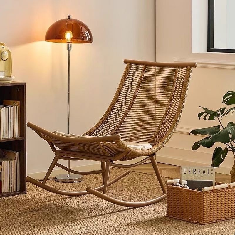 Rocking Chair for Home Use, Balcony Rattan Leisure Lounge Chair, Simple Living Room Folding Bed, Nap Lounge Chair, Outdoor Patio Chair