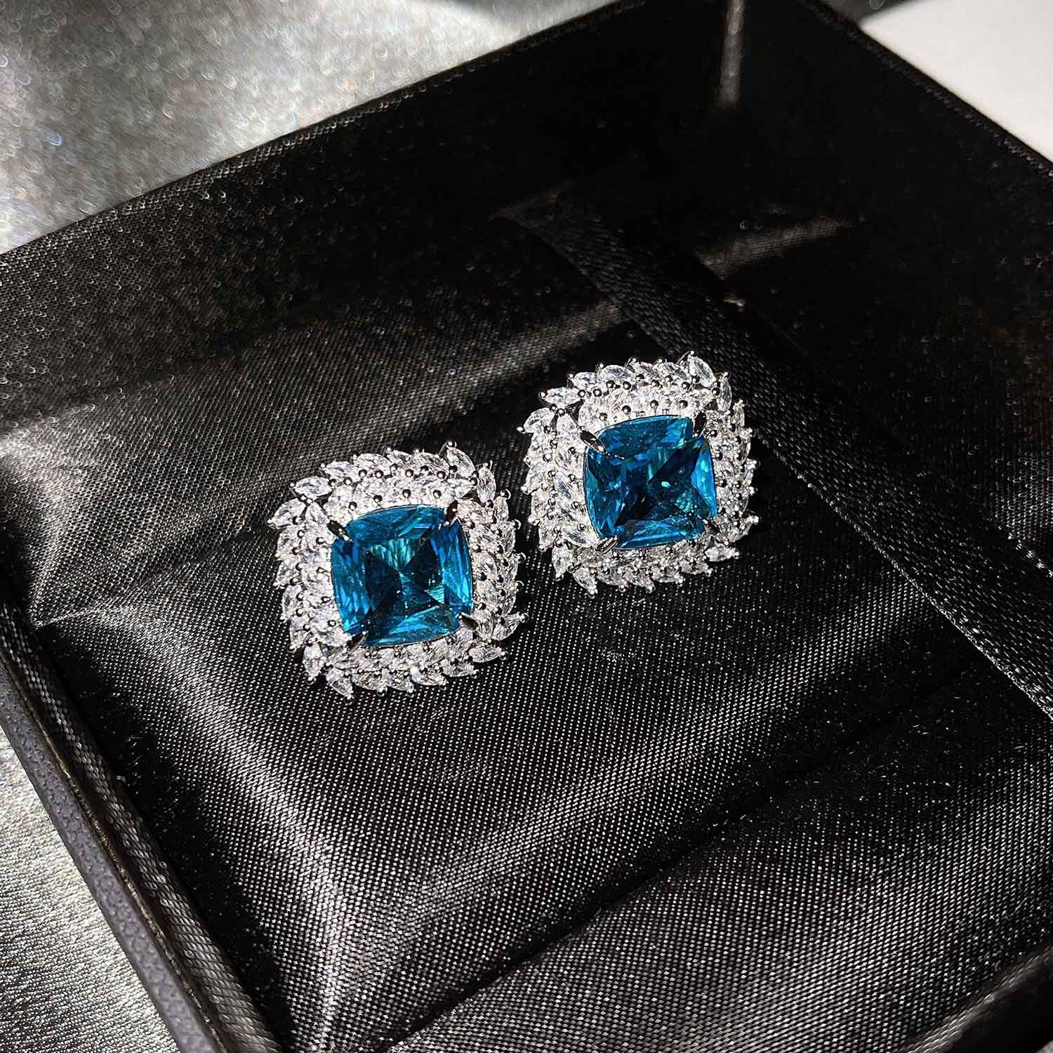 The New Luxury Color Treasure Set Inlaid With Ascher Yellow Diamonds Topa Blue Argyle Powder Ring Earrings Pendant display picture 1