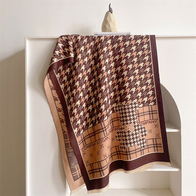 Waling Blanet~Designer coreano Little Bear Thousand Bird Pattern Sciarpa da donna invernale Scialle I mitation Cashmere Caldo_voghion.com